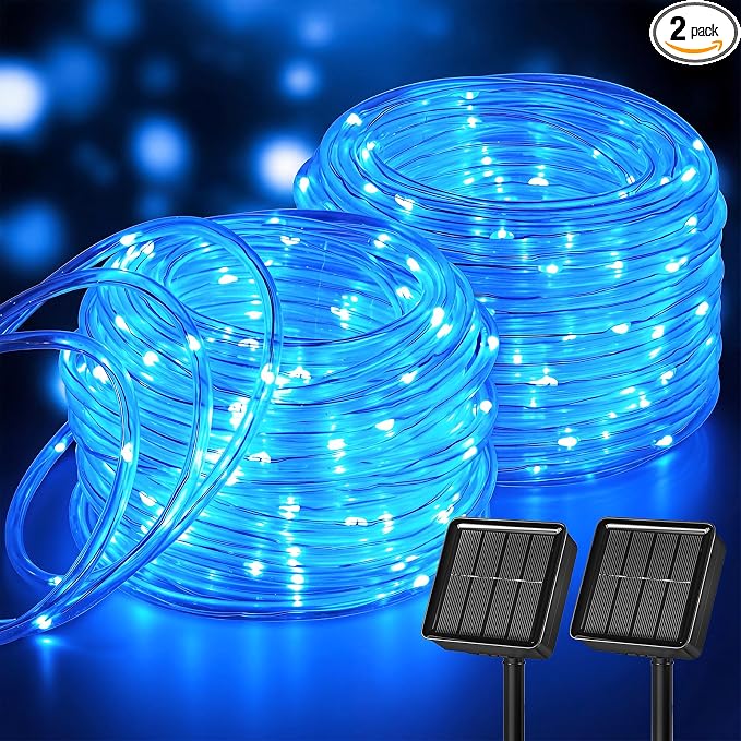 Brightown 2 Pack Total 78FT 200LED Blue Solar Rope Lights Waterproof | IP65 waterproof solar fairy lights with 8 lighting modes, solar powered, perfect decor for yard, garden and outdoor tree