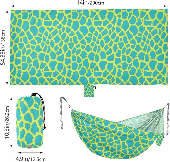 Camping Hammock Outdoor Hammocks for Outside Blue Giraffe Skin Beach Trees Portable Lightweight with Pockets Tree Straps Indoor