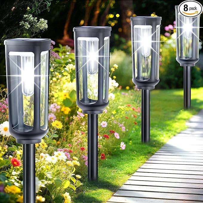 Solar Pathway Lights Outdoor,8 Pack Cool Garden Lights Solar Powered Waterproof IP65,Auto On/Off Outdoor Light for Lawn Patio Walkway Driveway Decor Landscape Lighting