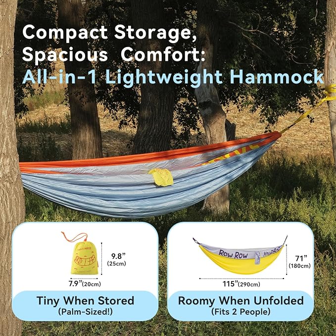 Morning Deer Double Portable Hammock | with Tree Straps, 450lbs Capacity, Camping Hammock, Camping Essentials Gear, Perfect for Outside Hiking Beach Backpack