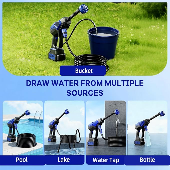 Portable Handheld Cleaning Tool, Lightweight Compact Spray Tool with 6-in-1 Nozzle for Car Patio Window Garden Outdoor Use and Daily Home Maintenance, Blue