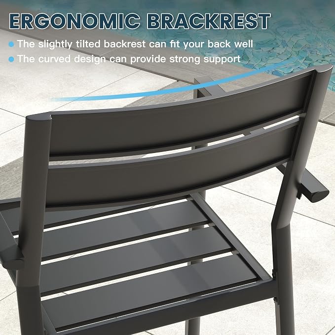 VICLLAX Patio 5 Pieces Outdoor Dining Set, Wrought Iron Metal Outdoor Table and Chairs Set, 40.6" Round Table with Umbrella Hole and 4 Stackable Chairs for Lawn, Garden, Porch, Walnut/Black