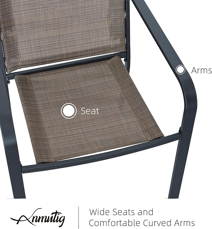 Anmutig 7-Piece Patio Dining Set, 48-Inch Round Dining Table with 6 Stackable Chairs, All-Weather Brown Tan