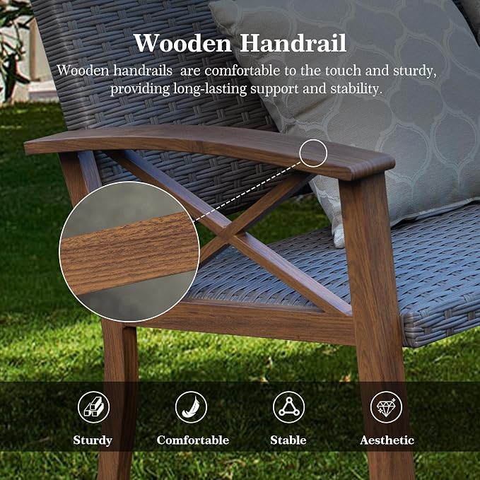 Domi Aluminum Patio Furniture Set, 2-Piece Modern Conversation Set with Cotton Padding Backrests and Seats, Outdoor Loveseat Metal Sofa Set with 5.5 Inch Cushion and Coffee Table for Balcony, Garden