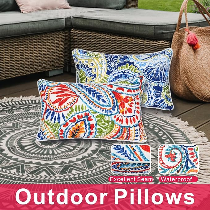 JMGBird Green & Red Outdoor Pillows Waterproof Couch Throw Pillows Inserts | 12x20 Pillow Insert Outdoor Lumbar Pillows Waterproof Outdoor Pillow covers with Inserts for Patio Furniture
