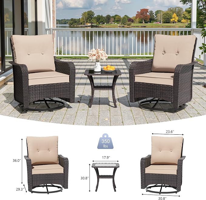 11 Pieces Outdoor Patio Furniture Set,Outdoor Sectional Furniture with 45" 55000 BTU Gas Propane Fire Pit Table,PE Rattan Wicker Patio Conversation Set,Swivel Rocking Chairs Set,Sand