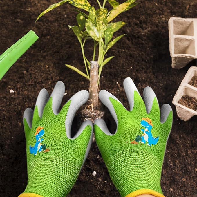 WAWSAM Kids Gardening Gloves 3 Pairs Toddlers Rubber Coated Work Gloves Children Garden Gloves
