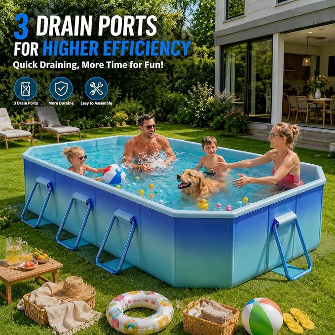 Large Foldable Pool for Adults with Ground Cloth 116"×65"×20" - Non-Inflatable Swimming Pool for Outdoor Summer Water Portable Folding Collapsible Pool