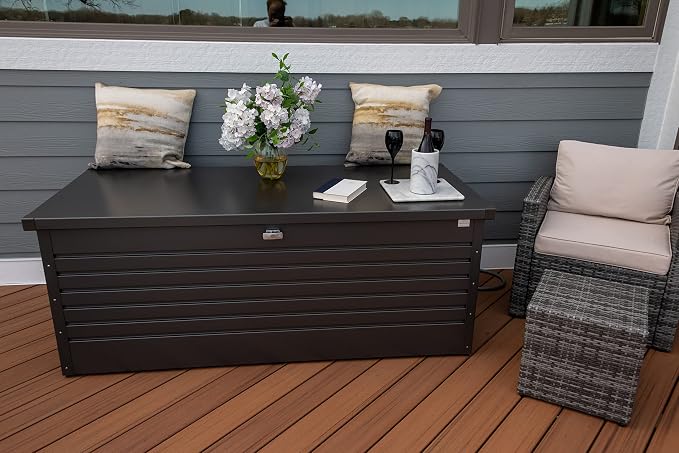 Biohort Leisure Time 210 Gallon Metal Deck Box, Dark Gray | 71 L x 31 W x 27.9 H, Durable Large Outdoor Storage, Locking, Waterproof, Soft Close, Tools, Cushions, Pool, 20 Year Warranty