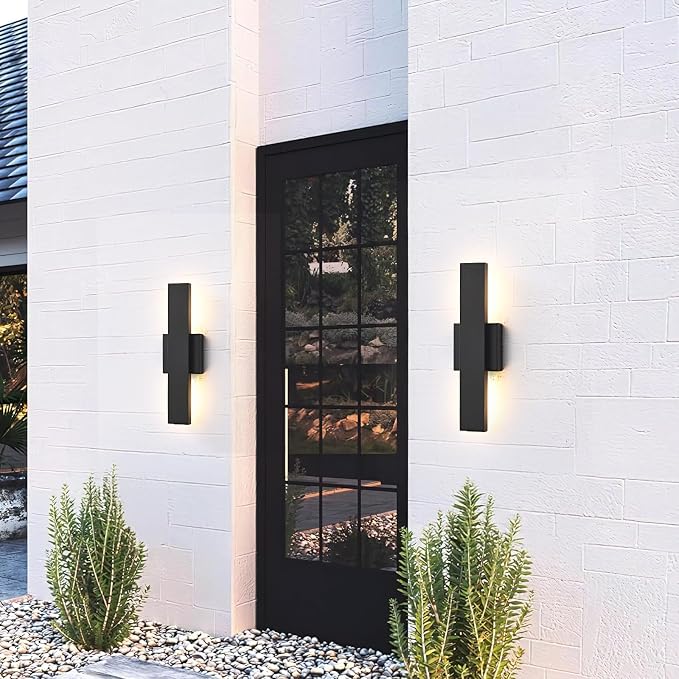 Outdoor Modern LED Wall Light Fixtures, Black Linear Exterior Wall Sconces 20W, Modern Porch Patio Light Fixture Waterproof Outdoor Wall Lights Outside Lights for House Garage Front Door Patio 2pack