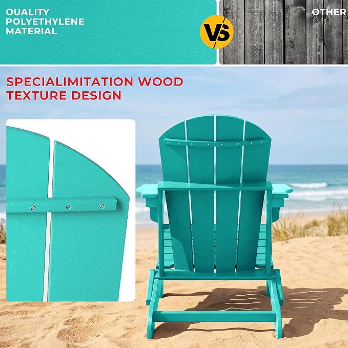 Costaelm Patio Conversation Set, 5 piece Balcony Furniture, Small Patio Firepit Furniture Outdoor Adirondack Round Coffee Table and Chair for Backyard Lawn Porch Pool Garden, Turquoise