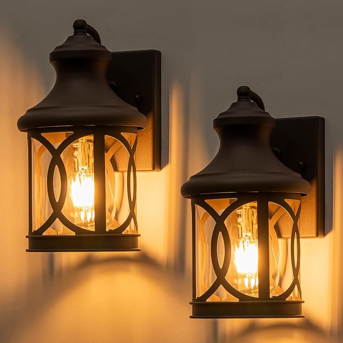 2-Pack Outdoor Wall Lights, Porch Lights, Waterproof Outdoor Wall Sconce, Exterior Light Fixture Bronze Finish with Clear Glass Shade for Garage Patio Front Door Balcony, 12in.