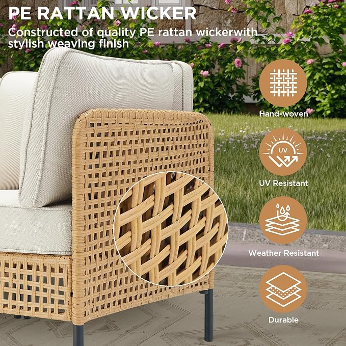 Belord Patio Sectional Furniture Set 6-Piece, Waterproof Outdoor Seating Furniture with Thick Cushions, Wicker Conversation Set for Garden, Poolside