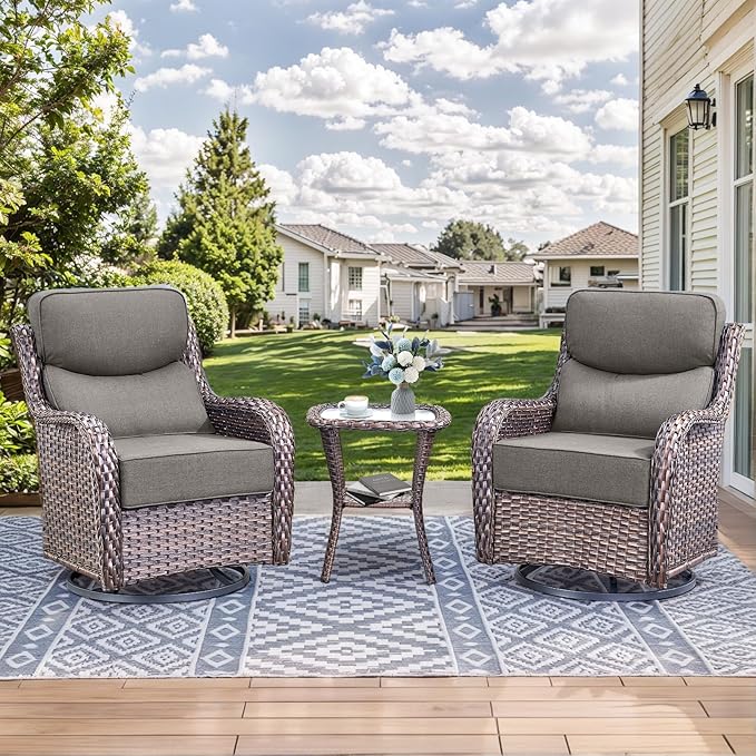 HUMMUH 9 Pieces Wicker Outdoor Furniture Set 6-inch Cushions High Back Patio Sofa Swivel Rocker Chairs Set of 2 with Coffee Table for Porch,Deck,Backyard