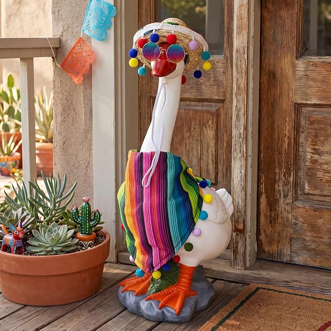 20 Inch Porch Goose Outfits,Large Outdoor Goose Statue,Garden Resin Front Duck Decor Gifts for Patio, Balcony,Yard Decorations, Housewarming Birthday Gifts