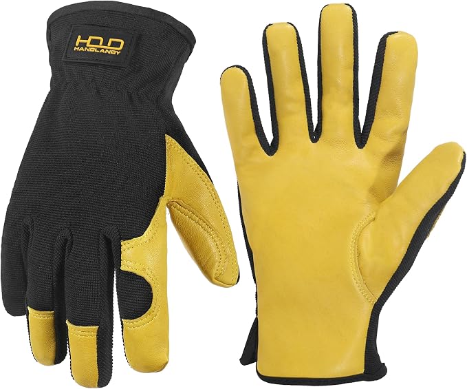 HANDLANDY Leather Gardening Gloves, Leather Work Gloves for Men Women | Durable Utility Men Women Garden Yard Working Glove, for Landscaping, Mechanic, Construction, Driving, Farming, Ranching