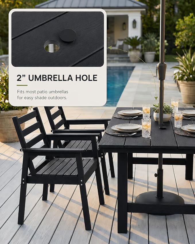 5 Piece HDPE Outdoor Dining Set for 4, Patio Dining Furniture Set with 2” Umbrella Hole, Weather Resistant Outdoor Table and Chairs for Garden, Poolside, Backyard, Deck