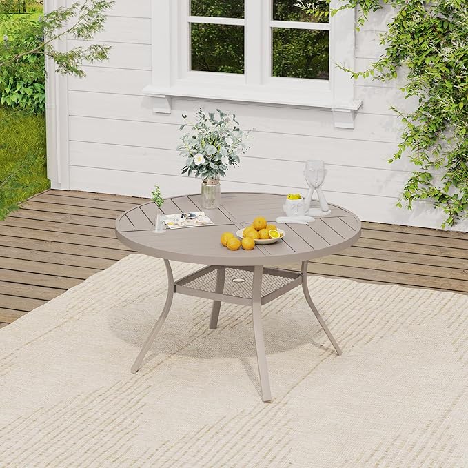 VICLLAX 5 Pieces Patio Dining Set, Patio Furniture Set of 4 Patio Swivel Dining Chairs and 40.6" Patio Spliced Round Tabletop with Storage Shelf, Sandshell Chairs & Sandshell Tabletop