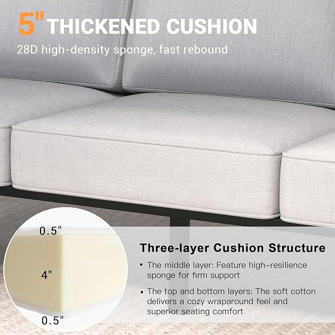 Aluminum Outdoor Patio Furniture Set, 5 Piece Sectional Coversation Sets with Coffee Table, Modern Outdoor Sofa Couch with Thick Cushions for Porch, Balcony, Garden, Light Gray