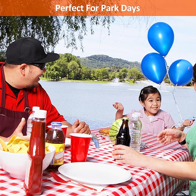 KENOBEE 7ft Picnic Table and Bench Cover, Camping Essentials RV Gear, 84 in Waterproof Windproof Outdoor Elastic All Around Tablecloth, Fitted Rectangle Tables and Seats, Red-White Checkered