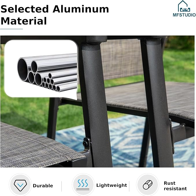 MFSTUDIO 9 PCS Patio Dining Set, Rectangular Metal Table & Aluminum Chairs | Stackbale chairs, Light-weight & space-saving, Rectangular Table, Umbrella Hole, Patio deck, 8 person