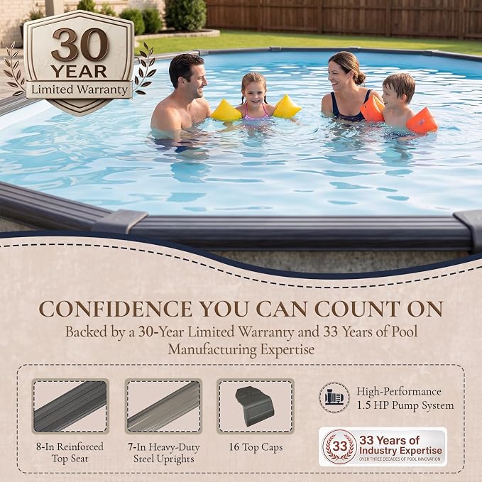 Blue Wave Riviera 15-ft x 30-ft Oval 54-in Deep 8-in Top Rail Metal Wall Swimming Pool Package