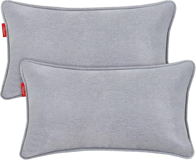 Outdoor Lumbar Pillows 20x12 inch,Outdoor Patio Furniture Throw Pillows with Inserts,Decorative Pillows for Garden Couch Home Sofa Office Chair,2 Pack,Light Grey