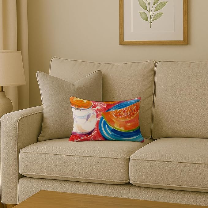 Caroline's Treasures 6036PW1216 A Slice of Cantelope Canvas Fabric Decorative Pillow Machine Washable, Indoor Outdoor Decorative Pillow for Couch, Bed or Patio, 12HX16W