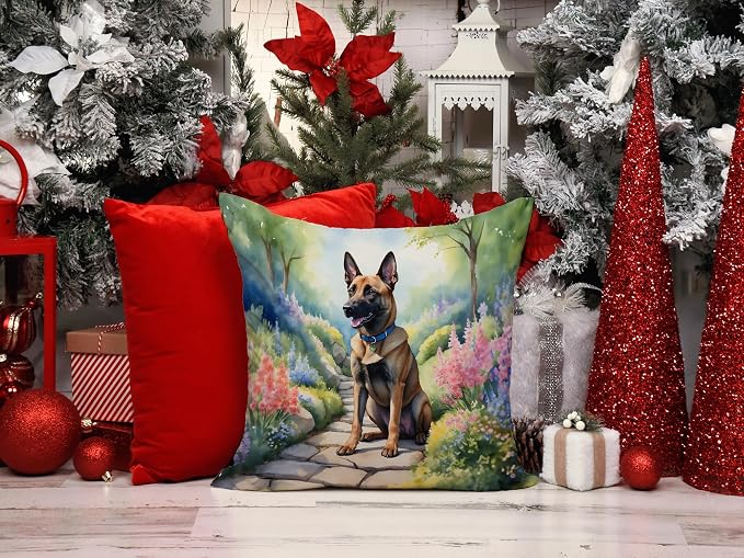 Caroline's Treasures Belgian Malinois Spring Garden Throw Pillow Machine Washable, Indoor Outdoor Decorative Pillow for Couch, Bed or Patio, 14Hx14W