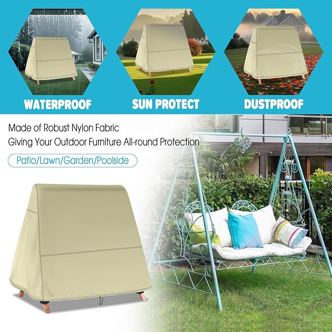 Swing Cover,500D Waterproof Outdoor Swings Covers,Shield for A Frame Patio Porch Swings with Drawstring and Buckles(101" Lx80 Wx88 SL,Beige)