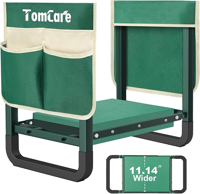 TomCare Garden Kneeler and Seat, 11.14" Kneeling Pad Sturdy Garden Bench | 2-in-1 Heavy Duty Garden Stool, 2 Tool Pouches, Foldable Design, Gardening Gift for Women, Men and Gardeners