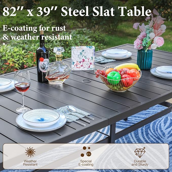 MFSTUDIO 9 Pieces Patio Dining Set for 8, Outdoor Rectangular Metal Table & Rattan Chairs, Patio Table Set for 8 and Chairs