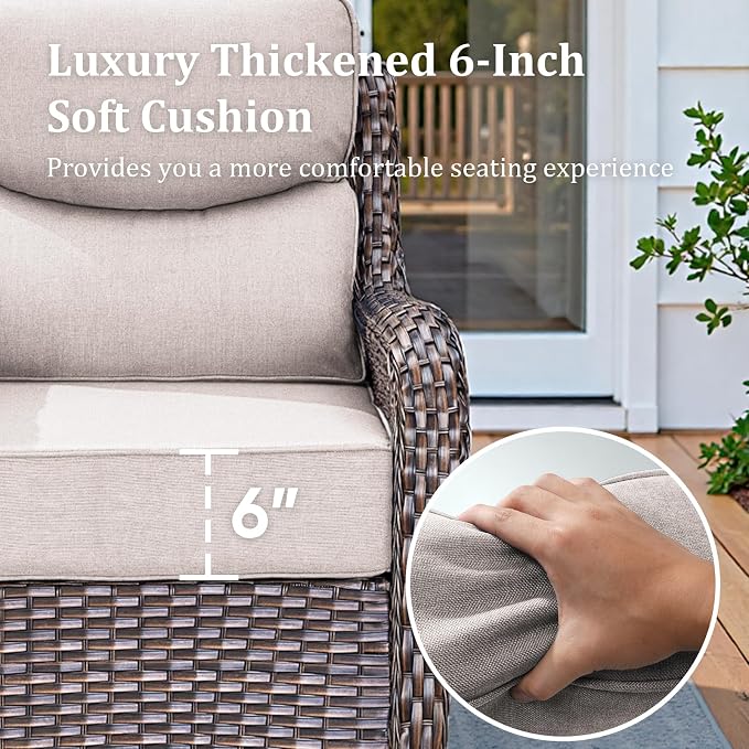 71'' Patio Couch Outdoor Wicker Sofa, Heavy Duty All-Weather Rattan 3-Seater Sofa with Deep Seating and Removable Cover, Outdoor Patio Furniture for Deck Porch Sunroom Backyard Brown/Beige