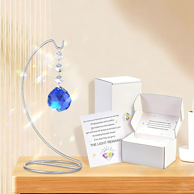 9-in Memorial Gifts,Sympathy Gifts for Loss of Loved One,40mm Crystal Suncatcher,Remembrance Gift for Loss of Mother Dad Friend Son Daughter,Sorry for Your Loss Gift,Silver Stand and a Sympathy Card