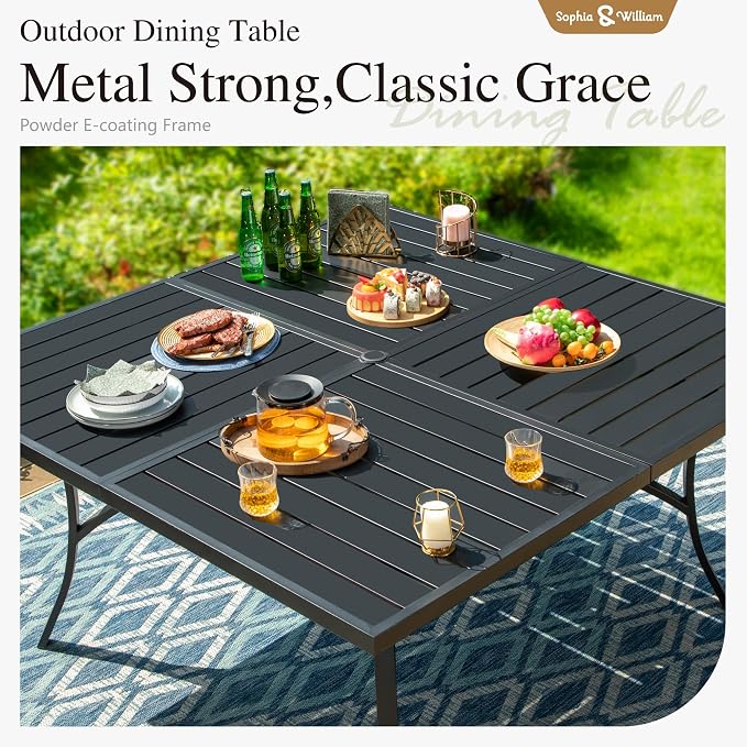 Sophia & William Patio Table and Chairs Set, Outdoor Dining Set for 8, 9 Piece Metal Patio Furniture, 60" Black Square Table(Geometry)