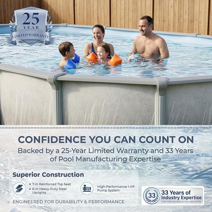 Blue Wave Martinique 12x24-ft Oval 52-in Deep Hard Sided Above Ground Pool Kit with 7-in Steel Top Rails, Dual-Speed Sand Filter System, Ladder, Liner, Skimmer & Maintenance Kit – 6,300 Gallon Cap