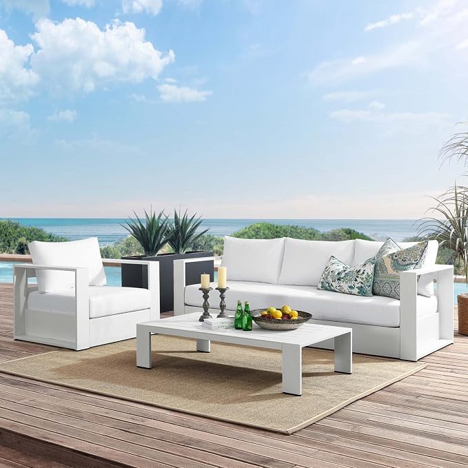 Modway Tahoe Aluminum 3-Piece Outdoor Patio Set in White White