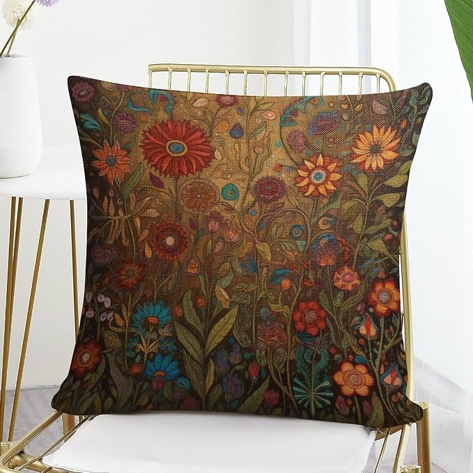 Decorations Throw Farmhouse Pillowcase Linen Cushion Case Flowers Spring Pillows Cover Oil Painting Colorful Garden Flowers Cooling Pillow Cases Gifts for Home Decor 16"x16"