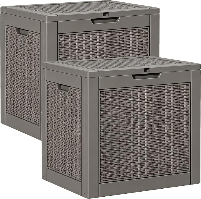 Outdoor Storage Box, Resin Deck Boxes Indoor and outdoor, Waterproof Storage Box Lockable Lid (Grey, 35 Gallon-2 Pack)