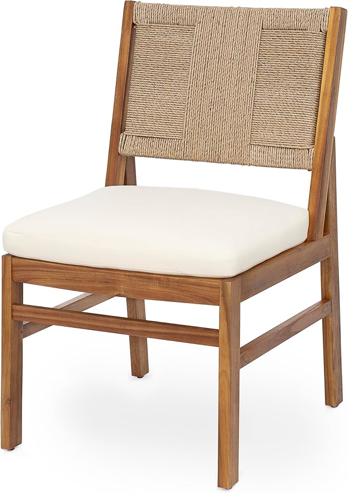 Christopher Knight Home 7 Piece Outdoor Dining Set, 71" Acacia Wood Patio Table with 6 Light Brown Wicker Chairs and Cream Cushions, Teak Finish Wood Dining Table Set for Backyard Garden Porch Deck