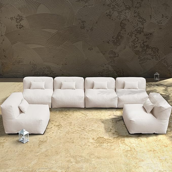 Patio Furniture Set Bean Bag 7 Pieces Outdoor Chairs Sectional Conversation Patio Set Daybed Furniture Outdoor Sofa Couch High Density Foam Filling Modern Comfy Patio Couch