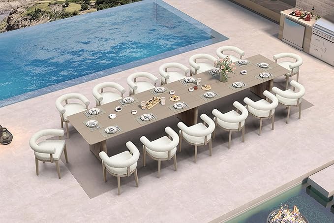 PURPLE LEAF Patio Dining Set 15 Pieces Luxury Modern Conversation Set Aluminum Large Rectangle Dining Table and Chairs with Olefin Cushion Outdoor Furniture Set for Garden Porch Deck Backyard