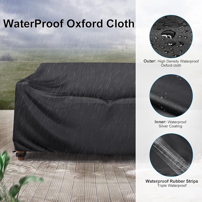 Heavy Duty Patio Sofa Cover Waterproof, Mrrihand 2-Seater Outdoor Sofa Loveseat Cover, Outdoor Patio Furniture Cover with Air Vent and Handles, 60" W×42" D×30" H, Black
