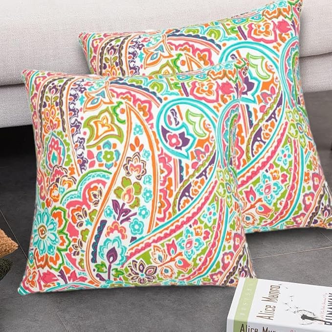 Outdoor Pillow Covers 18x18 Inch Pack of 2, No Insert-Melora Paisley | Square Throw Pillow Covers, Water-Repellent, Modern Pillow Cases for Sofa Patio Couch Decoration