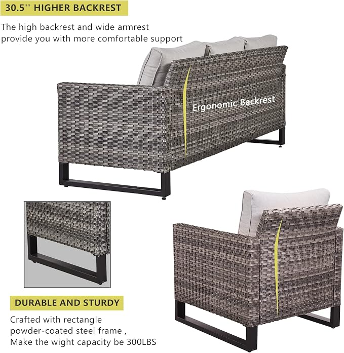 HUMMUH 9 Piece Patio Furniture All Weather 6-Seater Outdoor Sectional Sofa with Patio Swivel Chairs and Outdoor Chairs Ottomans for Porch,Garden,Backyard,Deck