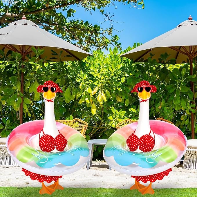 JcHrmers Hawaiian Porch Goose Outfits Summer Bikini Lawn Goose Clothes Fits 23" Cement Plastic Goose Statue for Spring Summer Outdoor Garden Yard Patio Decoration