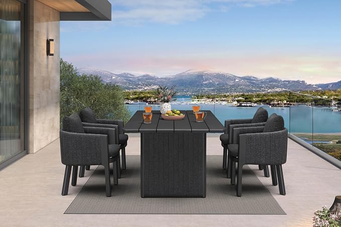 PURPLE LEAF Luxury 5-Piece Outdoor Dining Set for 4 Powder-Coated Aluminum Patio Table and Handwoven Olefin Rope Chairs with Cushions Modern Weather-Resistant Patio Furniture Carbon Slate Color