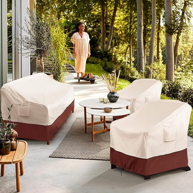 COSFLY Patio Furniture Covers 2 Pack, 600D Waterproof Outdoor Chair Covers for Deep Chairs, All-Weather UV Resistant Protection with Adjustable Straps & Air Vents, Fits up to 31.5"W x 33.6"D x 36"H
