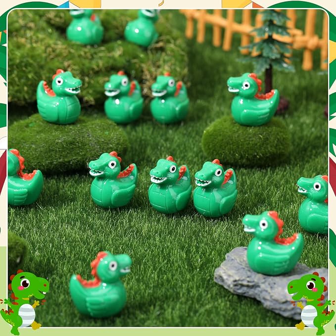 30 Pcs Dinosaur Ducks, Mini Dinosaur Resin Ducks Bulk, Fun Printed Toy Figures for Birthday Party Favors, Themed Decor, Kids Gift Collection (Green Dinosaurs)