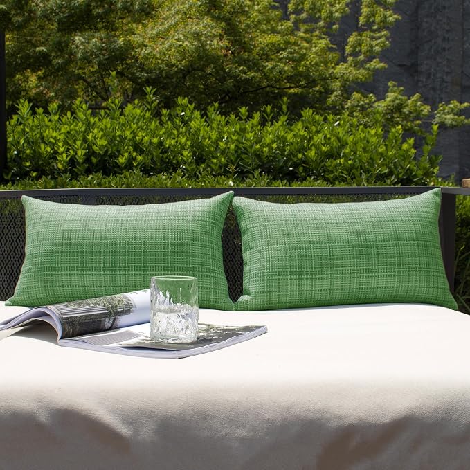 Kevin Textile Outdoor Waterproof 12"x20" Pillow Covers 2 Pack, Sage Green | Water Resistant, Faux Linen Yarn-dyed, Woven Texture Throw Pillow Covers for Tent Patio Garden Couch Sofa